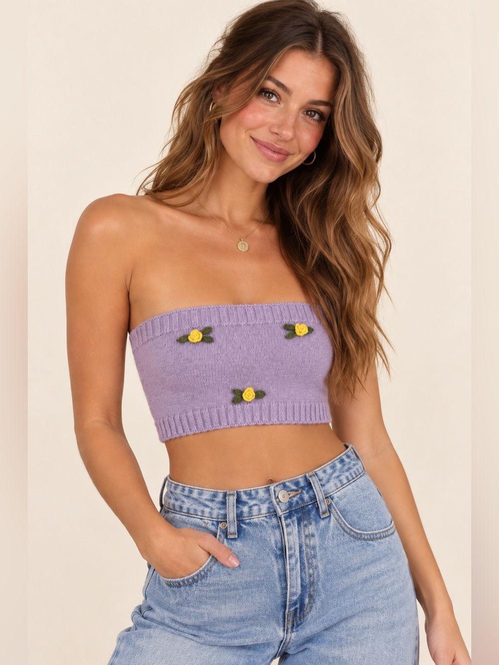 NWT Forever 21 Rosey Sweater Tube Top in Lavendar - L